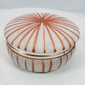 Vintage 1980s Trinket Box w/ Lid 4x2 Inch Gold White Stripes Resin